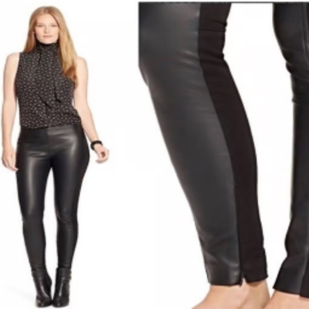 Lauren Ralph Lauren Black Stretch & Faux Leather Leggings with Ankle Zips 4 EUC